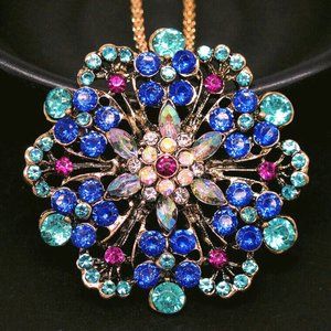 Sparkly MULTI COLOR Crystal Rhinestone Floral MANDALA Adjust Pendant Necklace